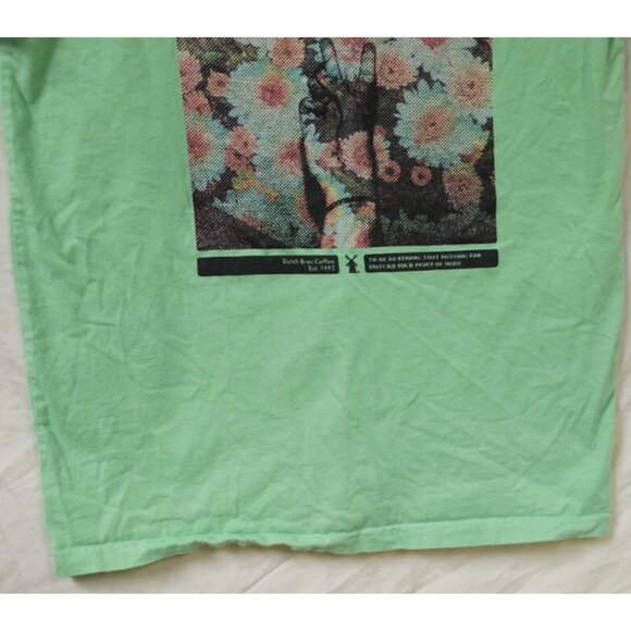 Dutch Bros Coffee Brothers Peace Sign Floral Print Mint Green T-Shirt Medium - Picture 3 of 9